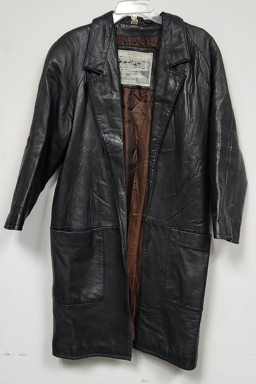 Vintage Sawyer of Napa Mens Black Leather Trench Coat-Size XS